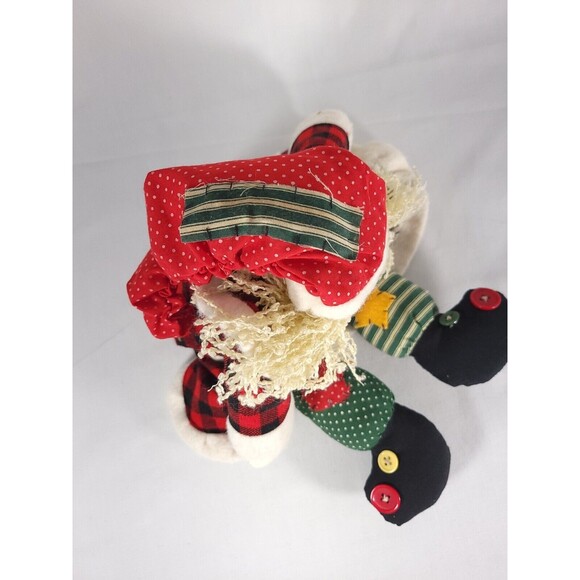 Vintage weighted Santa Doll wearing patched Robe and Hat Patchwork buttons - Picture 3 of 8